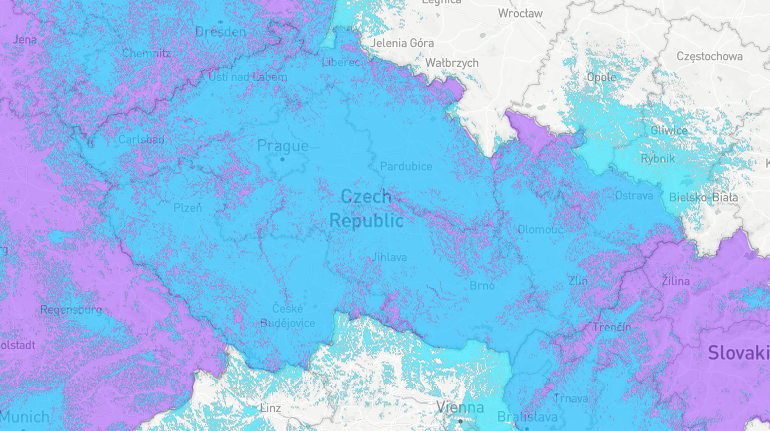 Mapa pokrytí ČR sítě Sigfox